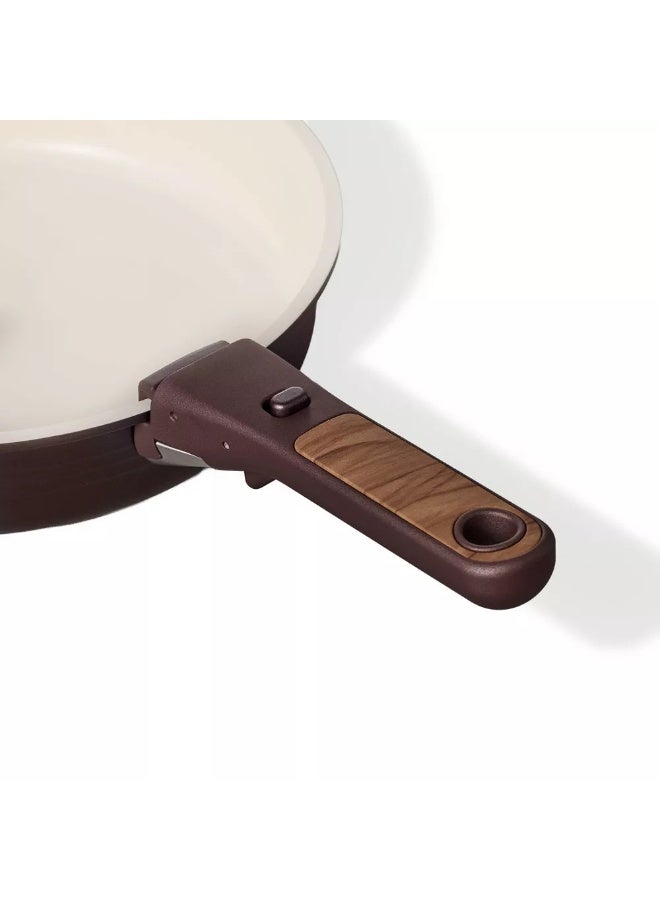 Carote 10-Piece Ceramic Nonstick Cookware Set with Detachable Handle, PFAS-Free Healthy Cooking Pots & Pans, Stackable Design with Pour Spouts, All-Stovetop Compatible, Dishwasher Safe (Chocolate) - Image 4